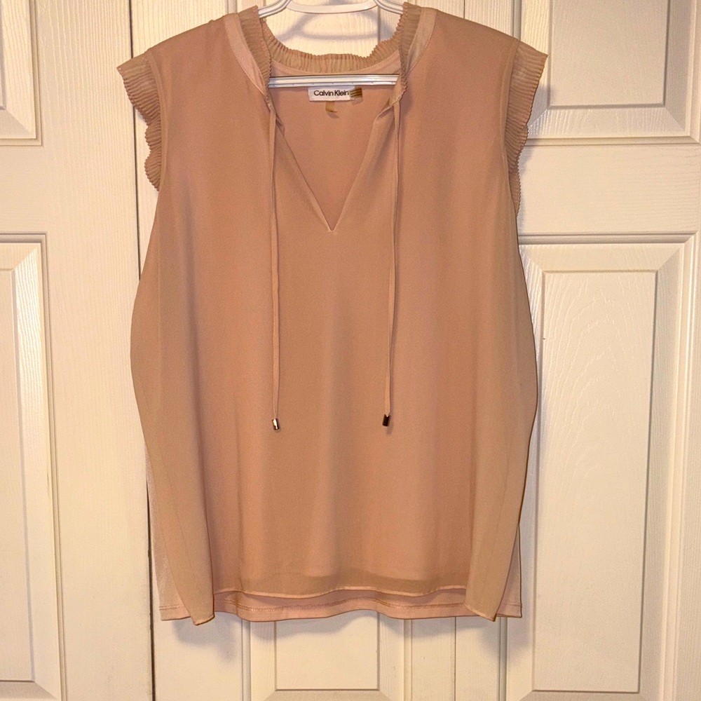Calvin Klein Women's Light Pink Ruffle Sleeveless Blouse
